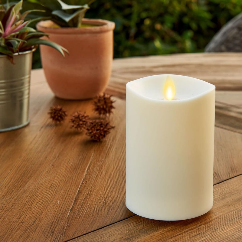 LUMINARA Realistic Artificial Moving Flame Outdoor Pillar Candle - Moving Flame LED Battery Operated Lights for Outside Christmas, Thanksgiving - Remote Ready - Remote Sold Separately - 3.25" x 5" - Image 1